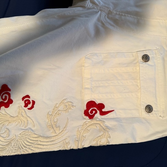People for Peace White Cotton Pants with Floral Embroidery, Size 30 - Picture 11 of 13